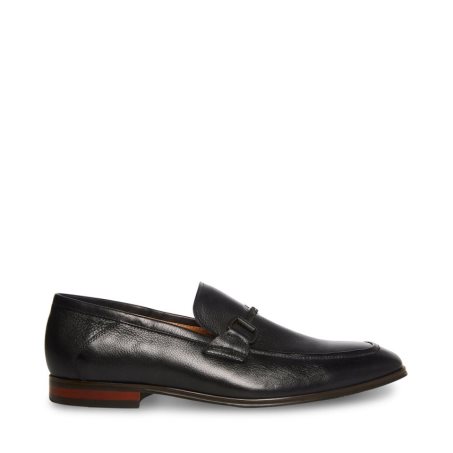 Black Steve Madden Aahron Leather Men's Loafers | PH 5279OBI